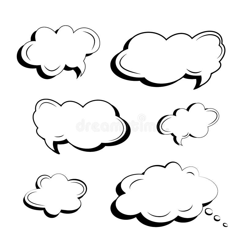 Ajuste dos ícones preto e branco das nuvens e das explosões para o texto e os slogan feitos ao estilo da banda desenhada Vetor cô ilustração do vetor Ajuste dos ícones preto e branco das nuvens e das explosões para o texto e os slogan feitos ao estilo da banda desenhada Vetor cô ilustração do vetor