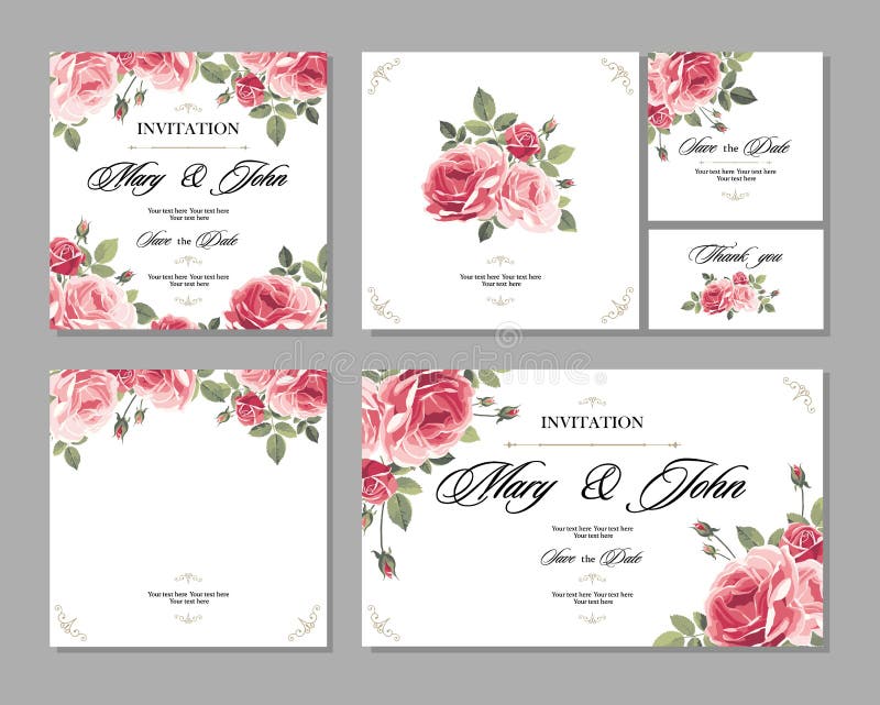 Ajuste o cartão do vintage do convite do casamento com rosas e elementos decorativos da antiguidade