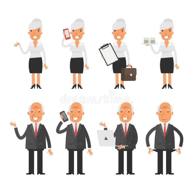 Ajuste o homem de negócios velho da mulher de negócio dos caráteres ilustração do vetor Ajuste o homem de negócios velho da mulher de negócio dos caráteres ilustração do vetor
