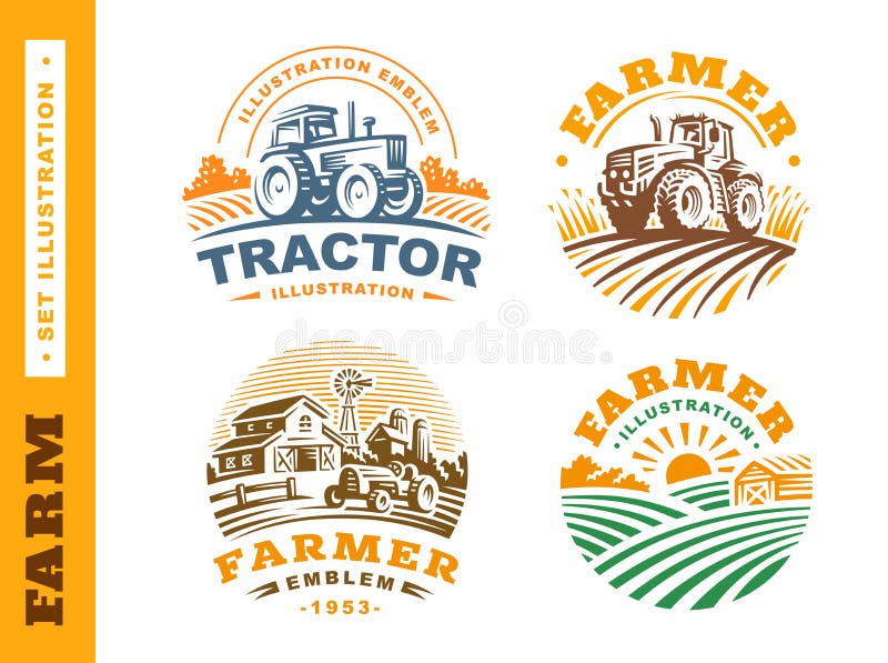 Ajuste o logotipo da exploração agrícola da ilustração no fundo escuro