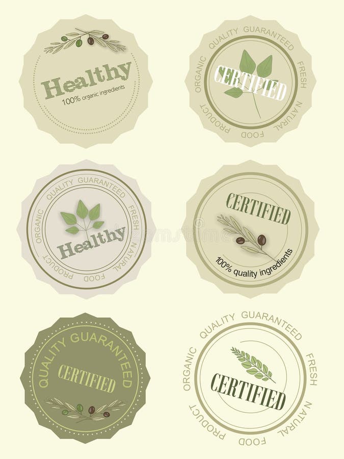 Ajuste o logotipo para um certificado do alimento natural, vetor ilustração royalty free Ajuste o logotipo para um certificado do alimento natural, vetor ilustração royalty free