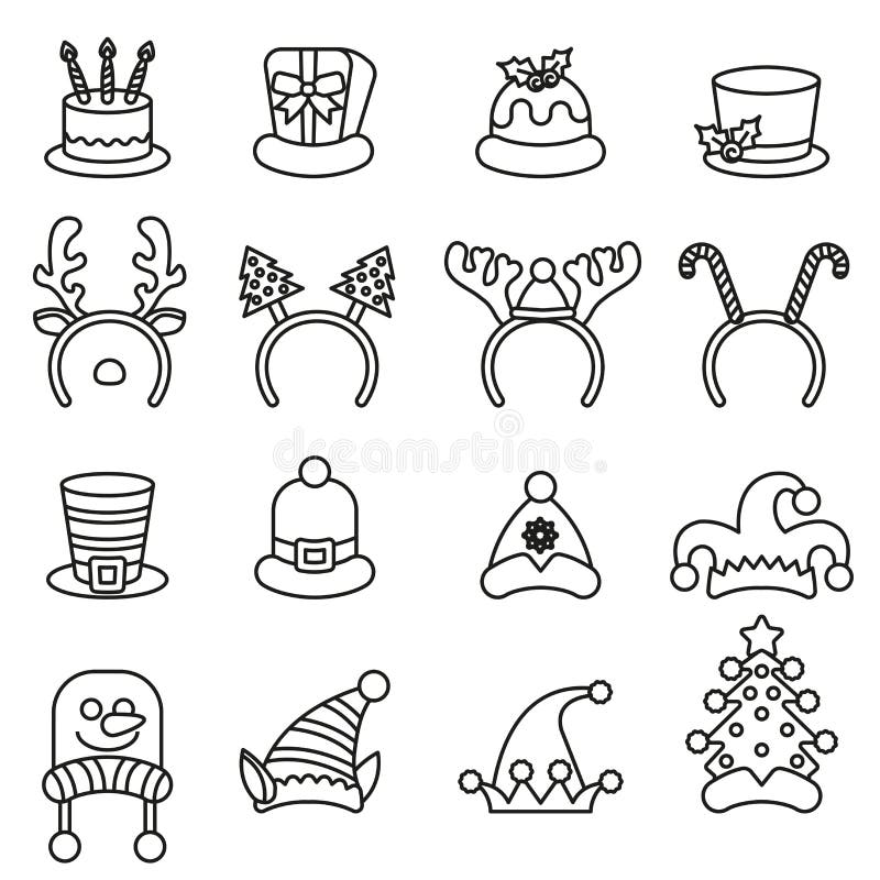 Ajuste tampões dos carnavais do Natal Chapéu de Santa Claus ilustração stock Ajuste tampões dos carnavais do Natal Chapéu de Santa Claus ilustração stock