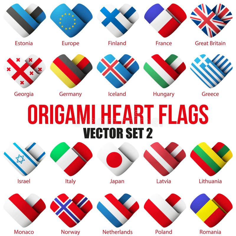 Ajuste ícones da bandeira sob a forma do coração Eu amo-o ilustração do vetor Ajuste ícones da bandeira sob a forma do coração Eu amo-o ilustração do vetor