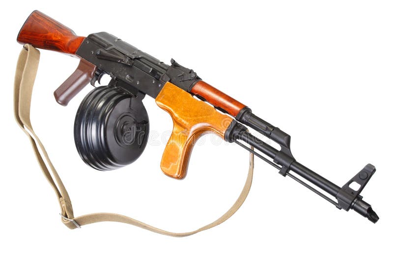 AK 47 assault rifle with 75 round drum magazine. 