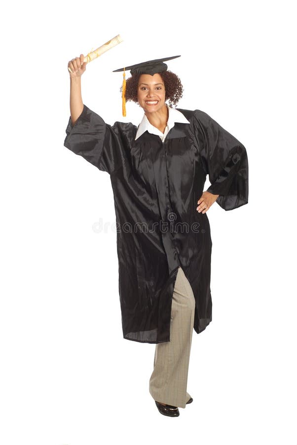 Young graduate holding up her diploma in absolute joy. Young graduate holding up her diploma in absolute joy