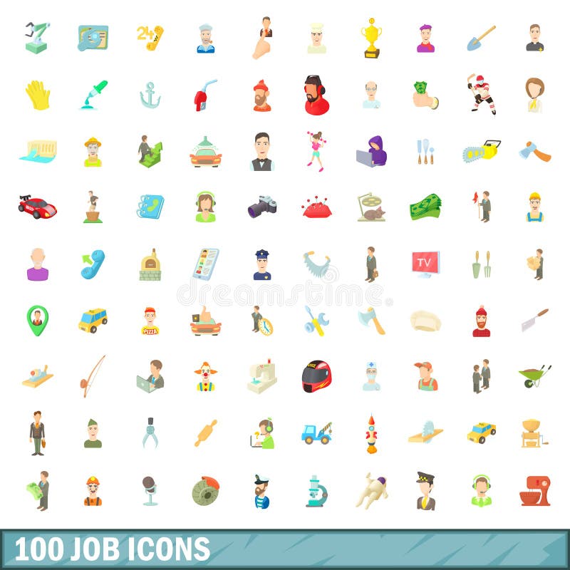 100 akcydensowych ikon ustawiających, kreskówka styl ilustracja wektor 100 akcydensowych ikon ustawiających, kreskówka styl ilustracja wektor