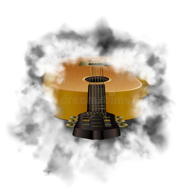 Akoestische gitaar in een rookwolk stock illustratie Akoestische gitaar in een rookwolk stock illustratie