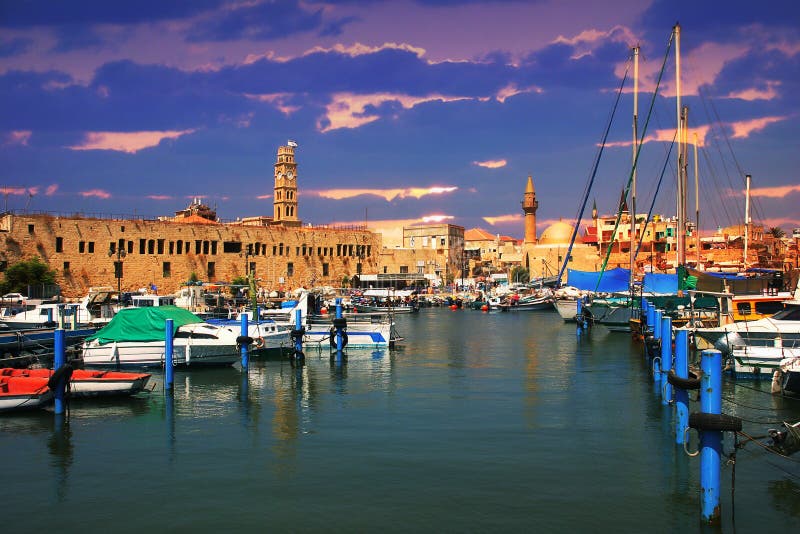 View on marina with yachts and ancient walls of harbor in Acre, Israel. View on marina with yachts and ancient walls of harbor in Acre, Israel.