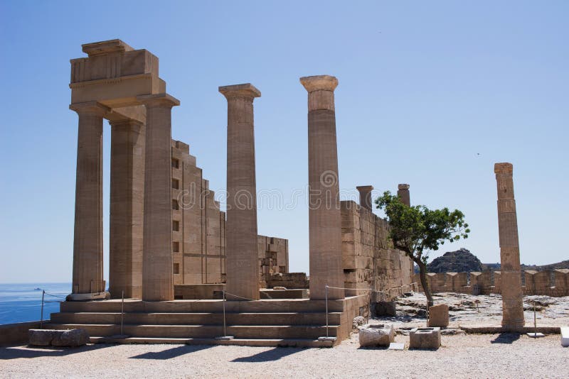 Akropolis in Lindos - ancient ruins on sea cliffs