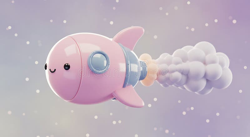 Akta rosa raketuppblåsning genom pastellrymden : A Whimsical 3D Render vektor illustrationer