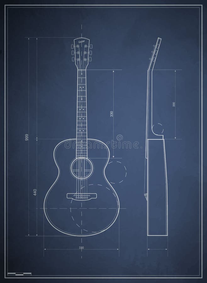 Akustisk ritninggitarr sex royaltyfri illustrationer