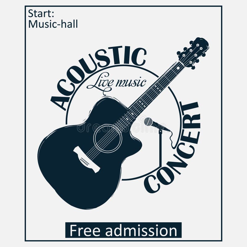 Akustyczny musicalu koncerta plakat z gitarą i mikrofonem wektor ilustracja wektor
