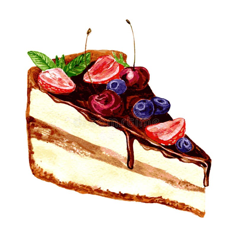 Akwarela kawałek czekoladowy tort ilustracji Akwarela kawałek czekoladowy tort ilustracji