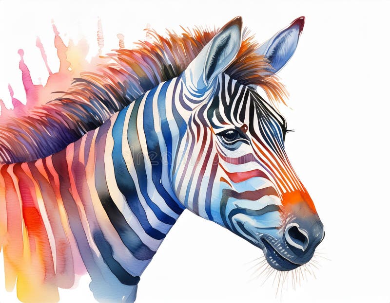 Akwarela kolorowa zebra odizolowana od ścieżki przycinającej do projektowania ilustracja wektor