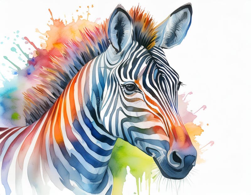 Akwarela kolorowa zebra odizolowana od ścieżki przycinającej do projektowania royalty ilustracja