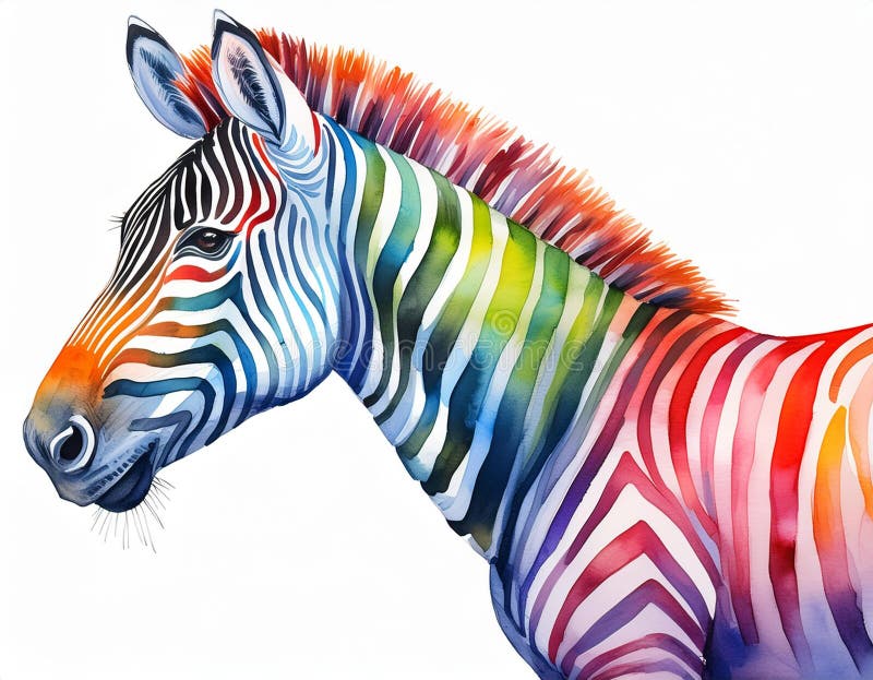 Akwarela kolorowa zebra odizolowana od ścieżki przycinającej do projektowania ilustracja wektor