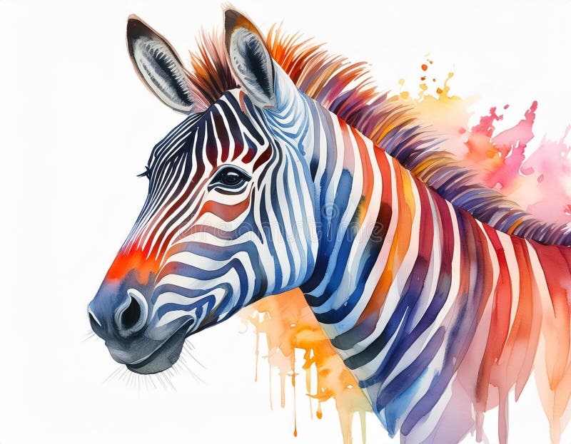 Akwarela kolorowa zebra odizolowana od ścieżki przycinającej do projektowania ilustracji