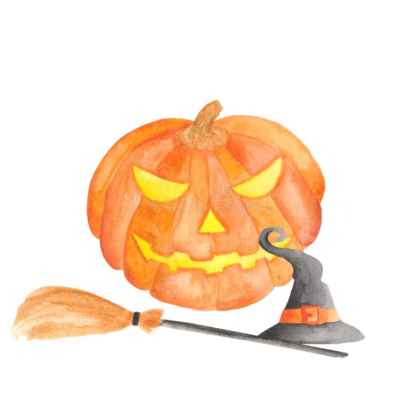 Akwarela ustawiająca dla Halloween Bania, czarownica kapelusz, miotła, girlanda, lampion, nietoperz, piłki, pajęczyna, pająk royalty ilustracja Akwarela ustawiająca dla Halloween Bania, czarownica kapelusz, miotła, girlanda, lampion, nietoperz, piłki, pajęczyna, pająk royalty ilustracja