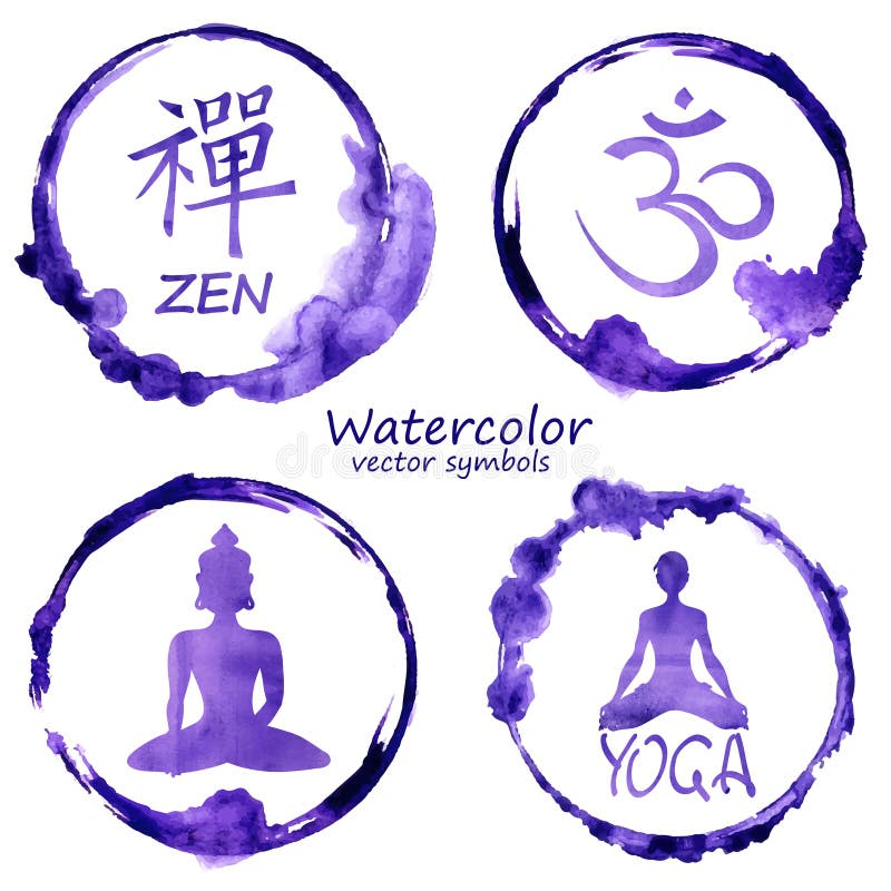 Akwarela ustawiająca joga i buddhism ikony ilustracja wektor Akwarela ustawiająca joga i buddhism ikony ilustracja wektor