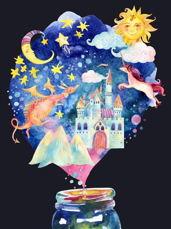 Akwareli bajki tło royalty ilustracja