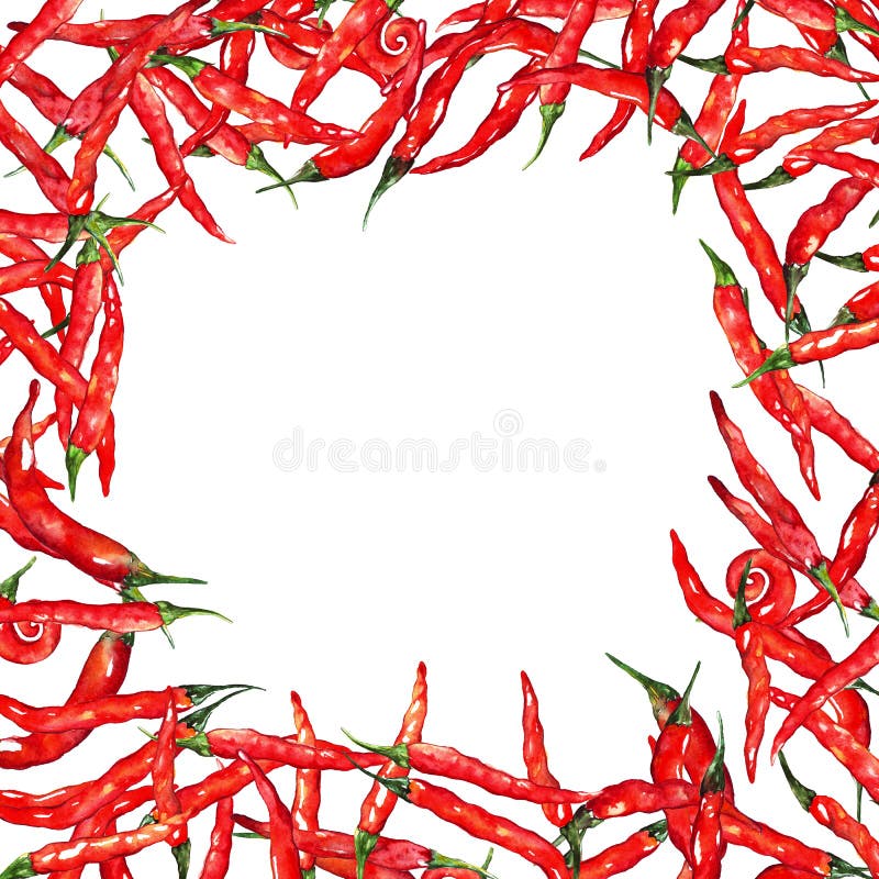 Akwareli chili gorący chili pieprzu ramy korzenna granica royalty ilustracja Akwareli chili gorący chili pieprzu ramy korzenna granica royalty ilustracja