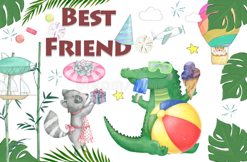 Akwareli dziecka prysznic croc dandy i roccoon jedzenia smakowity set Śliczni crocodaile dla kartki z pozdrowieniami, urodziny, z royalty ilustracja Akwareli dziecka prysznic croc dandy i roccoon jedzenia smakowity set Śliczni crocodaile dla kartki z pozdrowieniami, urodziny, z royalty ilustracja