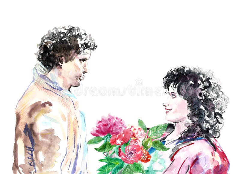 Akwareli miłości romantyczna para, valentines dnia ilustracja Młodzi człowiecy i kobiety ilustracja wektor Akwareli miłości romantyczna para, valentines dnia ilustracja Młodzi człowiecy i kobiety ilustracja wektor