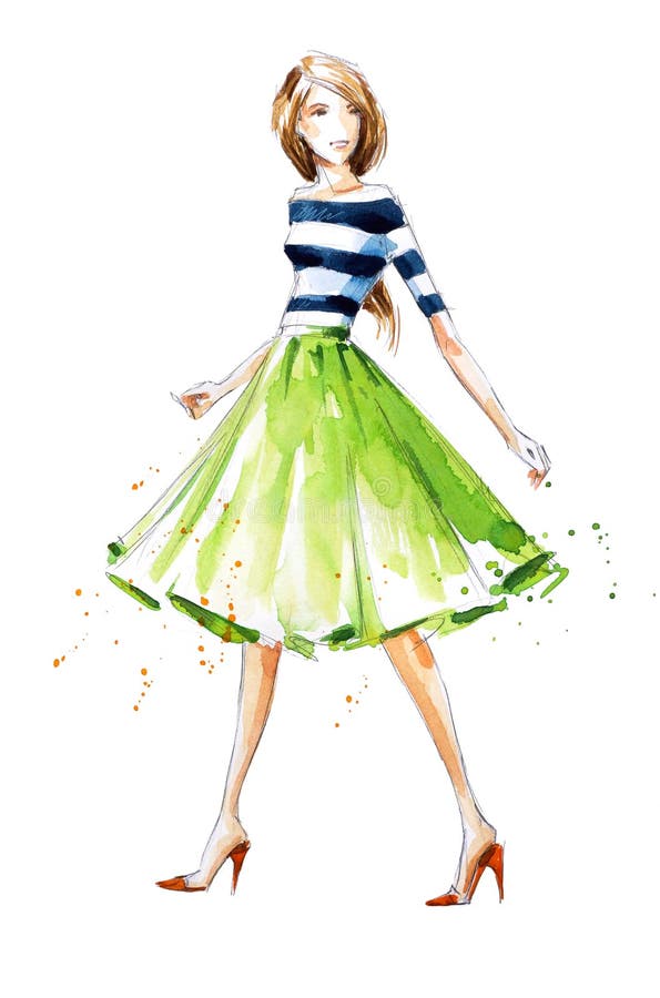Akwareli mody ilustracja, ręka malująca royalty ilustracja Akwareli mody ilustracja, ręka malująca royalty ilustracja