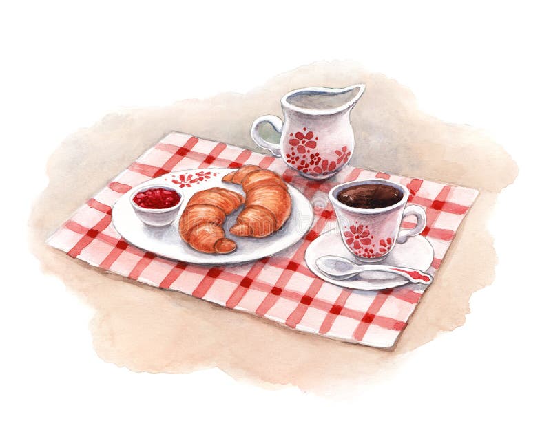 Akwareli śniadanie. Croissants i kawa ilustracji Akwareli śniadanie. Croissants i kawa ilustracji