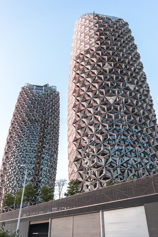 Al Bahr Towers - Modern, energy-efficient, innovative architecture with automatic sun blinds, Abu Dhabi, UAE, Apr.2017