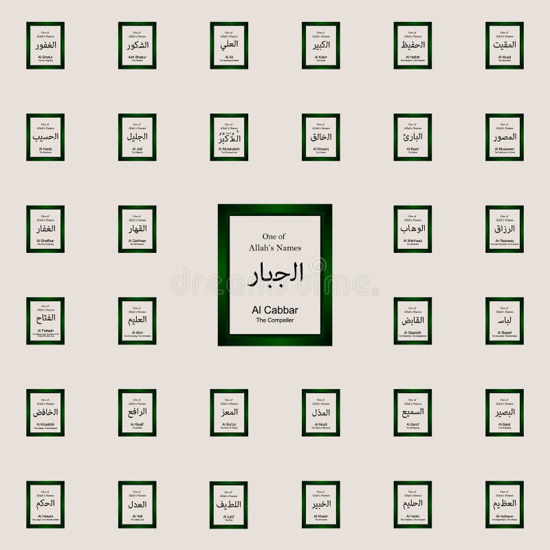 Al Cabbar Allah imię w Arabskim Writing Arabska kaligrafii ikona - bóg imię w języku arabskim - allah imion ikon ogólnoludzki ust ilustracji Al Cabbar Allah imię w Arabskim Writing Arabska kaligrafii ikona - bóg imię w języku arabskim - allah imion ikon ogólnoludzki ust ilustracji