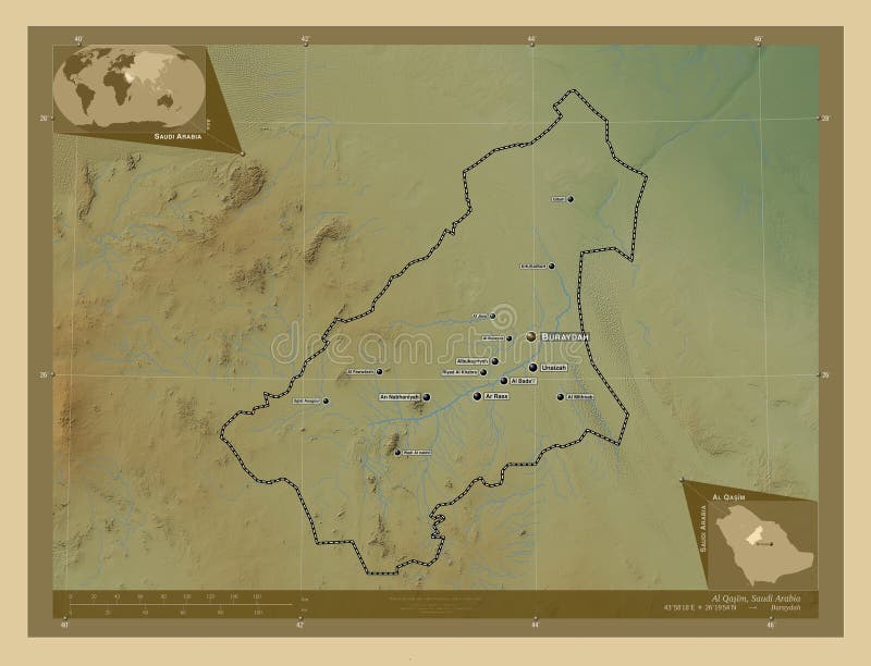 Al Qasim, Saudi Arabia. Physical. Labelled Points of Cities Stock