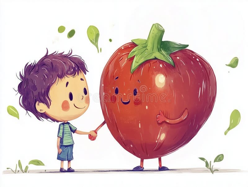 Al ragazzo piace parlare con pomodoro animato royalty illustrazione gratis