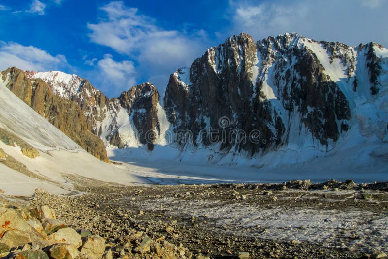 Ala Archa high mountain snow and glacier ice in Tian Shan, Free Korea peak