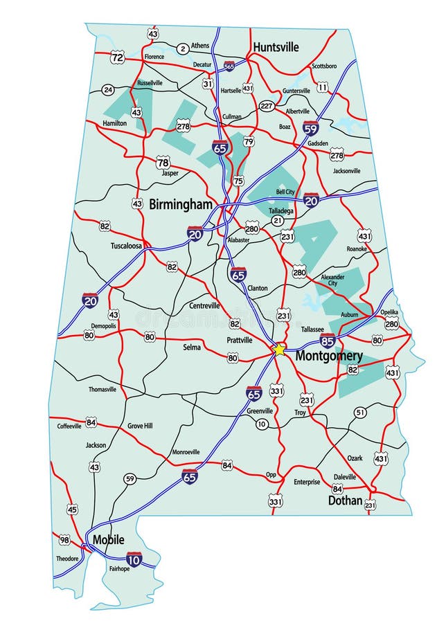 Alabama Interstate Highway Map Stock Illustration - Illustration of
