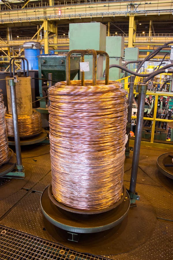 Copper wire rolled up in big bobbin nonferrous metal industry, nobody. Copper wire rolled up in big bobbin nonferrous metal industry, nobody