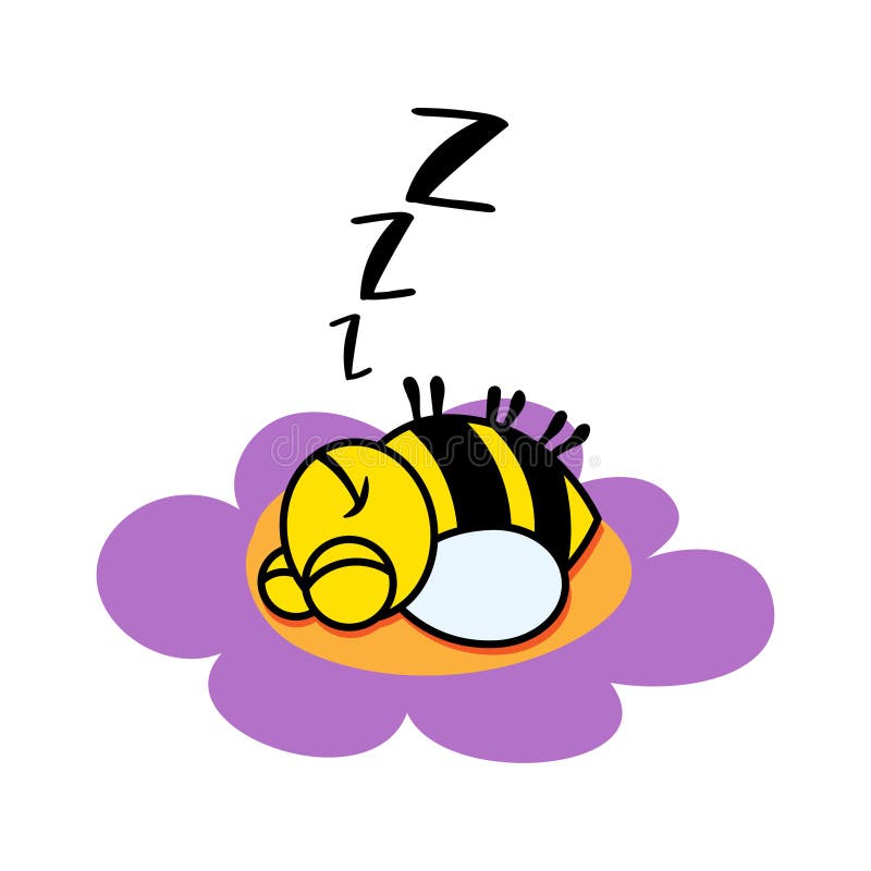 Cute bee sleeping on a flower, with zzz text