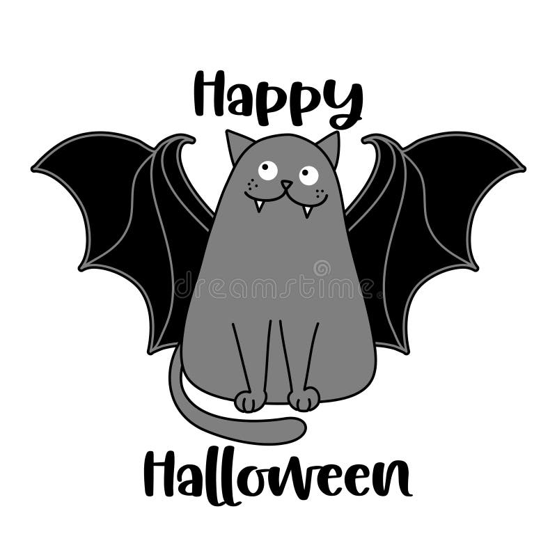Happy Halloween - funny quote design with cute vampire teeth bat cat