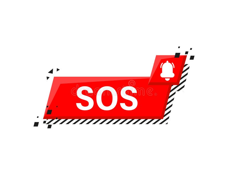 Alarm bell and SOS lettering icon isolated on white background. Warning bell help sign. Flat design. Vector Illustration vector illustration.