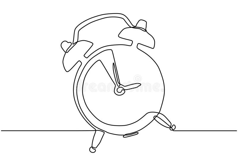 Alarm clock continuous one line drawing minimalist design on white background vector illustration