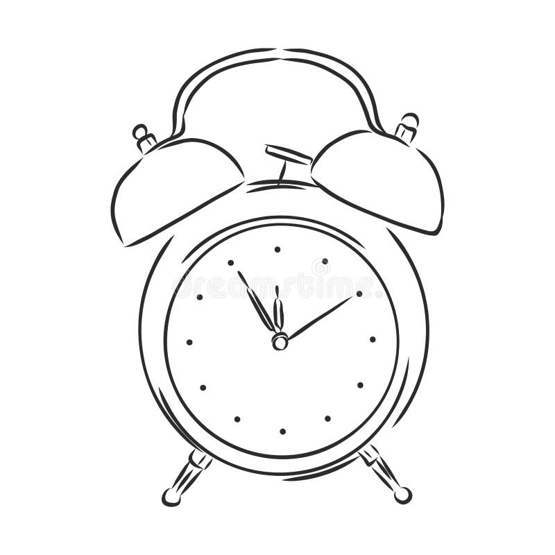 Alarm Clock Illustration, Drawing, Engraving, Ink, Line Art Stock