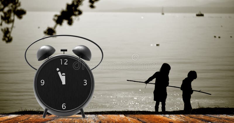 Alarm clock with little minutes to twelve o`clock royalty free stock photography