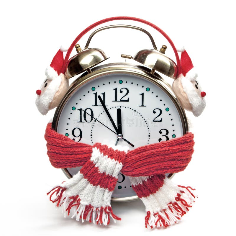 Alarm Clock in a Red Scarf and Headphones Stock Image Image of