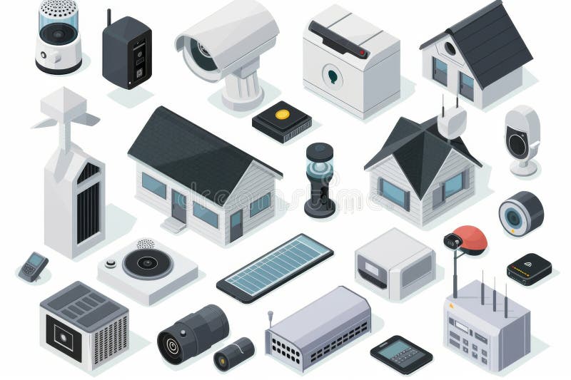 Alarm systems with sensor alarms provide security concepts for sound detection in digital cameras, using network connections for w royalty free illustration