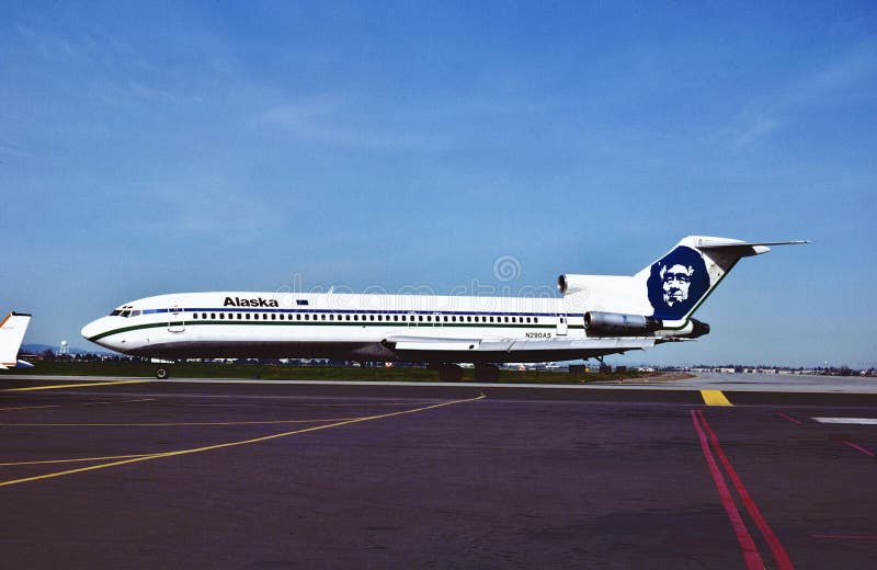 Alaska Airlines Boeing B-727 Foto scattata il 28 marzo 1984 fotografia stock libera da diritti Alaska Airlines Boeing B-727 Foto scattata il 28 marzo 1984 fotografia stock libera da diritti