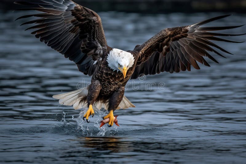 Alaska Bald Eagle Attacking a Fish stock illustration