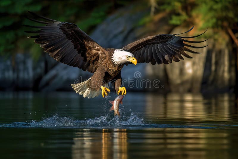 Alaska Bald Eagle Attacking a Fish vector illustration