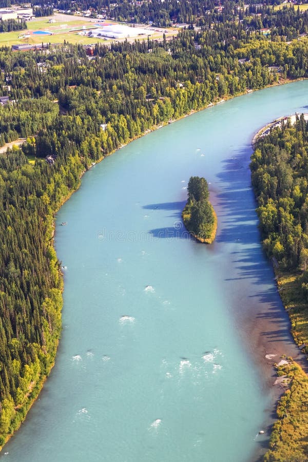 Alaska flyg- sikt av den Kenai floden i Soldotna