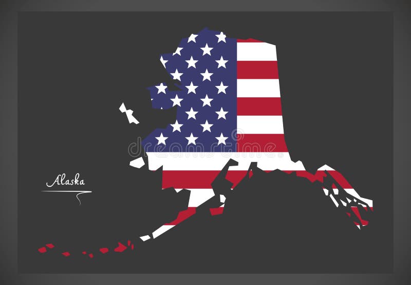 Alaska Map With American National Flag Illustrationeps Stock Vector