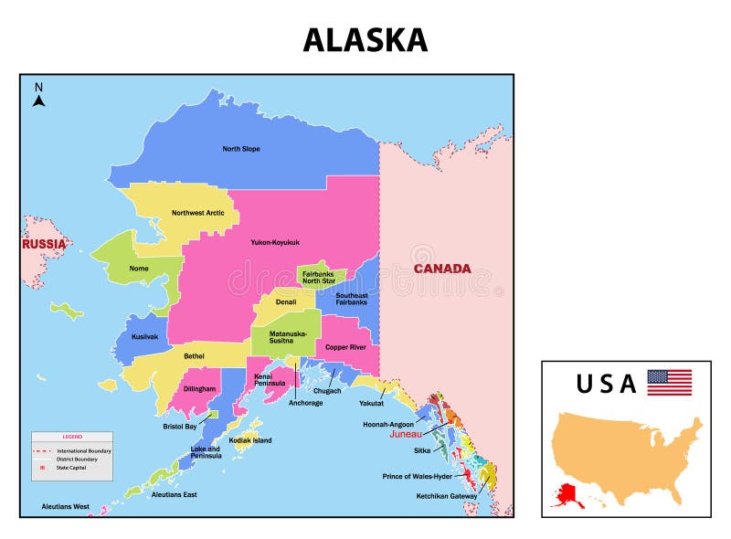 Alaska Map. State and District Map of Alaska Stock Vector